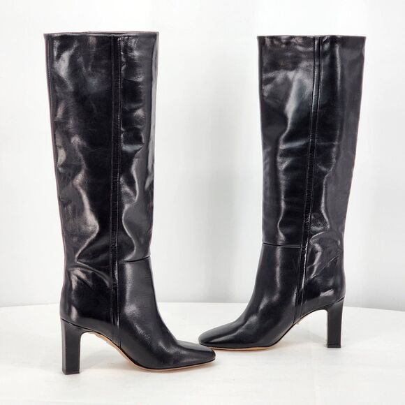 Sandro Jily Smooth Leather Black Tall Heeled Boots Size 37 EU NEW - Picture 5 of 11